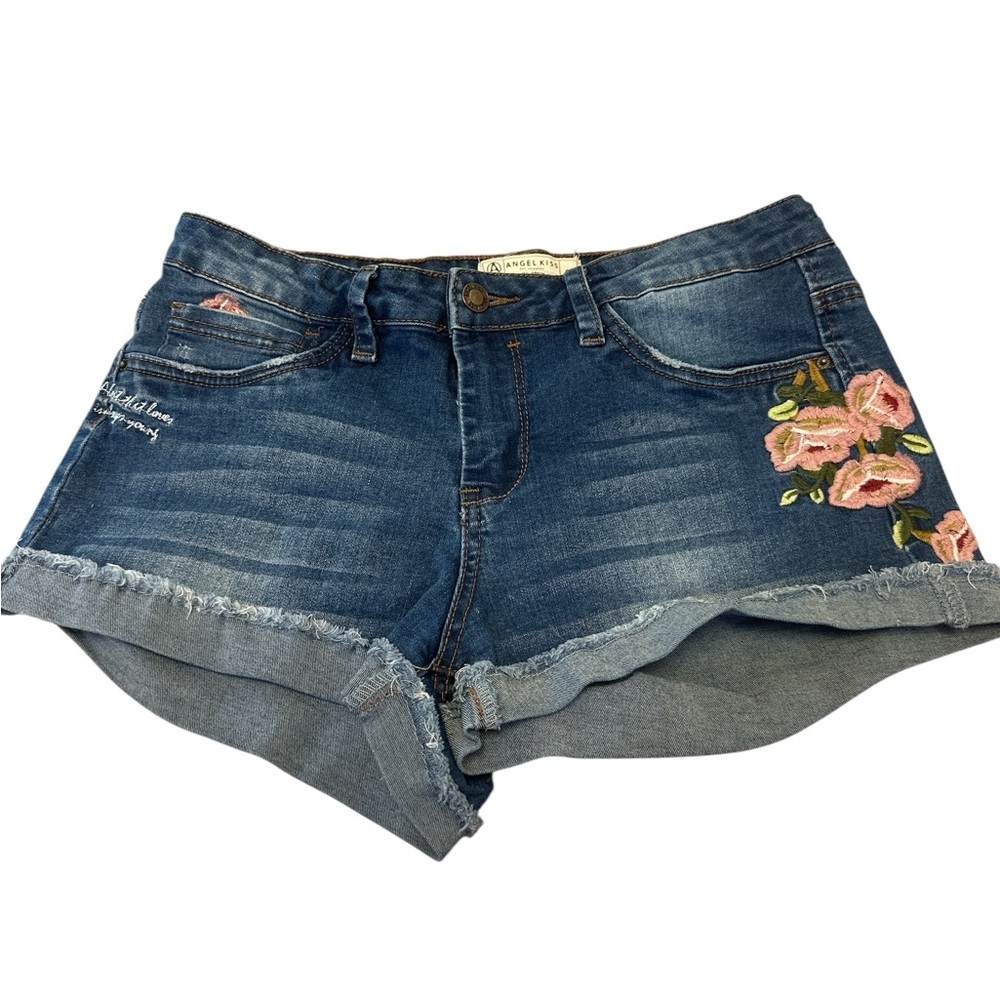 Angel Kiss Midrise Denim Jean Short With Embroidery Womens Size 9